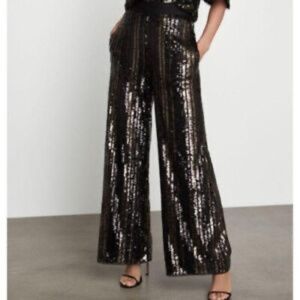 NWT BCBG MAXAZRIA Bronze Sequin Wide Leg Palazzo Pants XS Max Azria